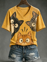 Camiseta de manga corta con estampado de gato lindo para mujer