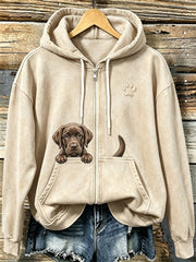 Mujer Chocolate Labrador & Paw Print Cozy Zip-Up Hoodie