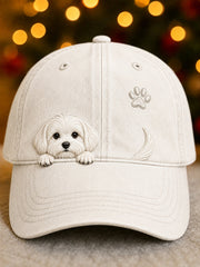 Gorro unisex con diseño de perrito maltés asomándose y huella de pata