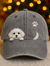 Gorro unisex con diseño de perrito maltés asomándose y huella de pata