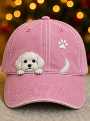 Gorro unisex con diseño de perrito maltés asomándose y huella de pata