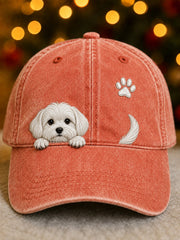 Gorro unisex con diseño de perrito maltés asomándose y huella de pata