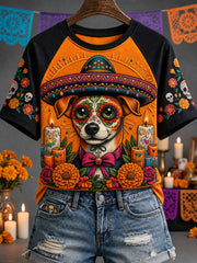 Camiseta informal estampada de Día de Muertos para mujer