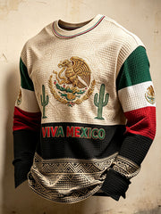 Sudadera de waffle estampada con el arte de la bandera del orgullo mexicano para hombre