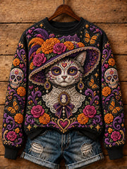 Sudadera casual con estampado del día de los muertos para mujer