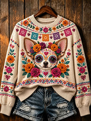 Suéter casual con estampado del Día de Muertos para mujer