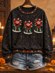 Sudadera con estampado floral de arte mexicano para mujer, diseño de muñeca Lele
