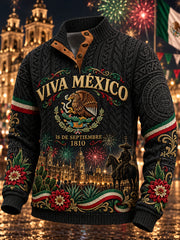 Sudadera con capucha de cuatro botones para el Día de la Independencia de México, estilo masculino