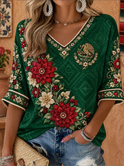Camiseta impresa arte floral de la bandera de México de las mujeres
