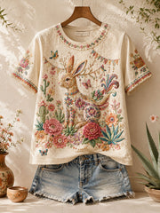Camiseta estampada con arte floral folclórico mexicano para mujer