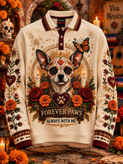 Camisa polo casual de manga larga con estampado del Día de los Muertos para hombre