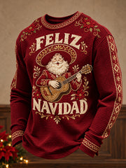 Sudadera de waffle estampada con "Feliz Navidad" para hombre, diseño mexicano