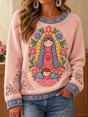 Suéter estampado con diseño de la Virgen de Guadalupe para el Día de la Virgen de Guadalupe en México, para mujer
