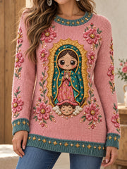 Suéter estampado con diseño de la Virgen de Guadalupe para el Día de la Virgen de Guadalupe en México, para mujer