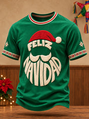 Camiseta estampada con diseño navideño mexicano para hombre: Feliz Navidad