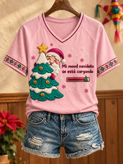 Camiseta estampada con diseño navideño mexicano para mujer: Feliz Navidad