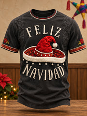 Camiseta estampada con diseño navideño mexicano para hombre: Feliz Navidad