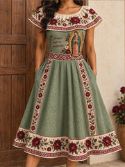 Vestidos estampados con arte de la Virgen de Guadalupe de México para mujer