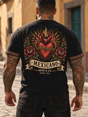 Camiseta con estampado de arte mexicano para hombre