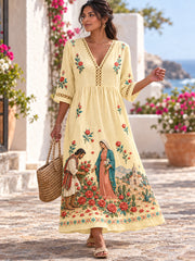 Vestido camisero calado con cuello en V de la Fiesta de Nuestra Señora de Guadalupe para mujer