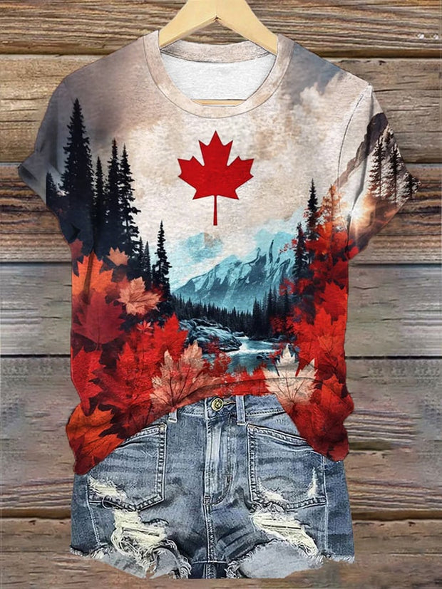 Women's Canada Maple Leaf Print Casual Tee