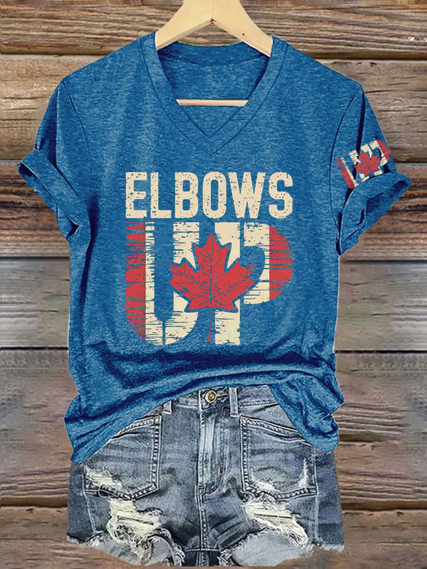 Women's Retro Canada Elbows Up Print T-Shirt