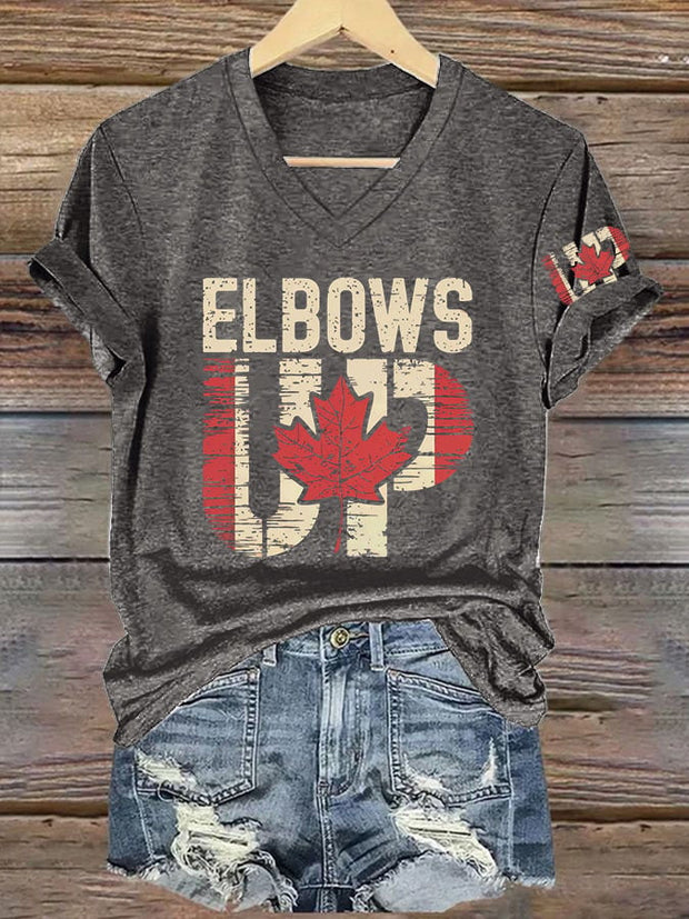 Women's Retro Canada Elbows Up Print T-Shirt