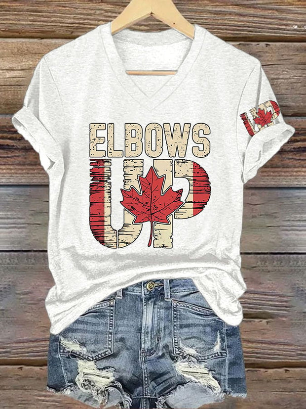 Women's Retro Canada Elbows Up Print T-Shirt