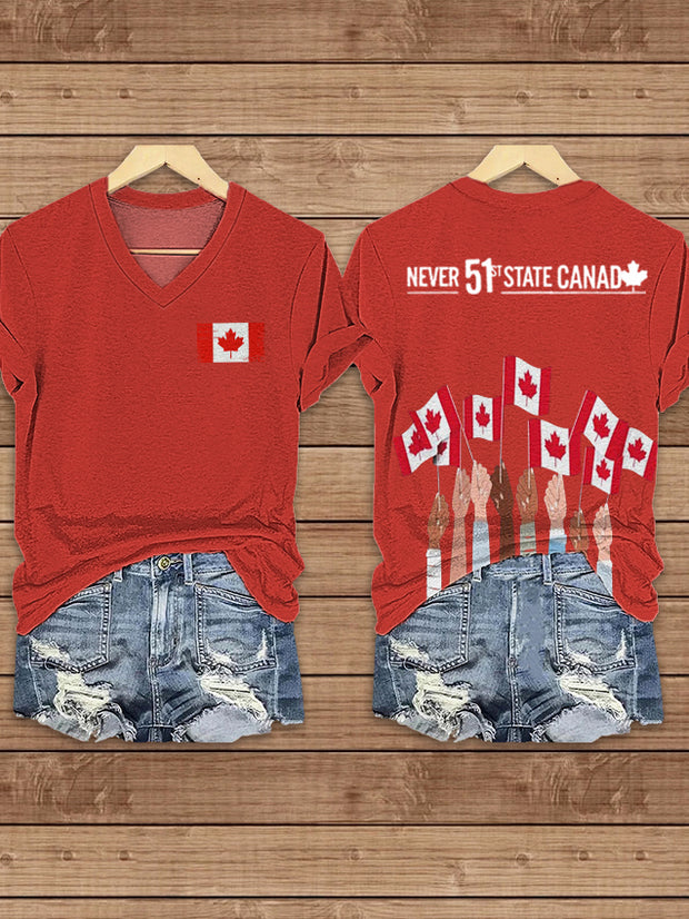 Women's Canada Print V-Neck Short Sleeve T-Shirt