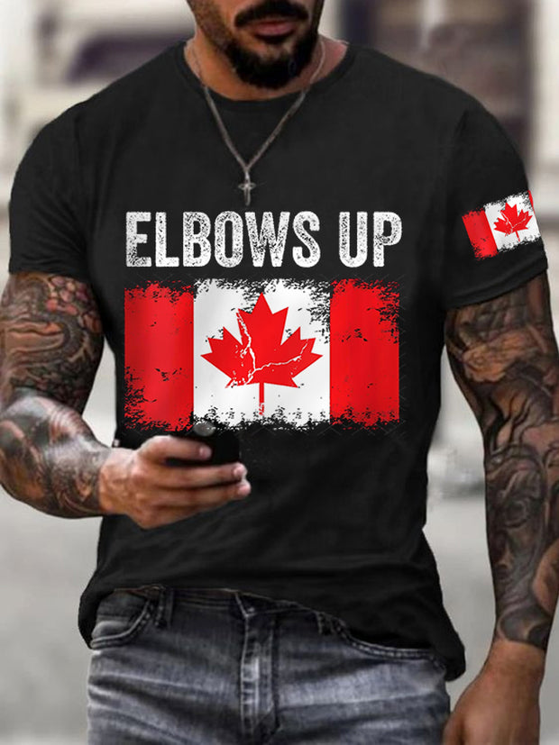 Men's Elbows Up Canada Flag Print Tee