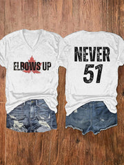 Women's Elbows Up Never 51 Printed V-Neck Shirt