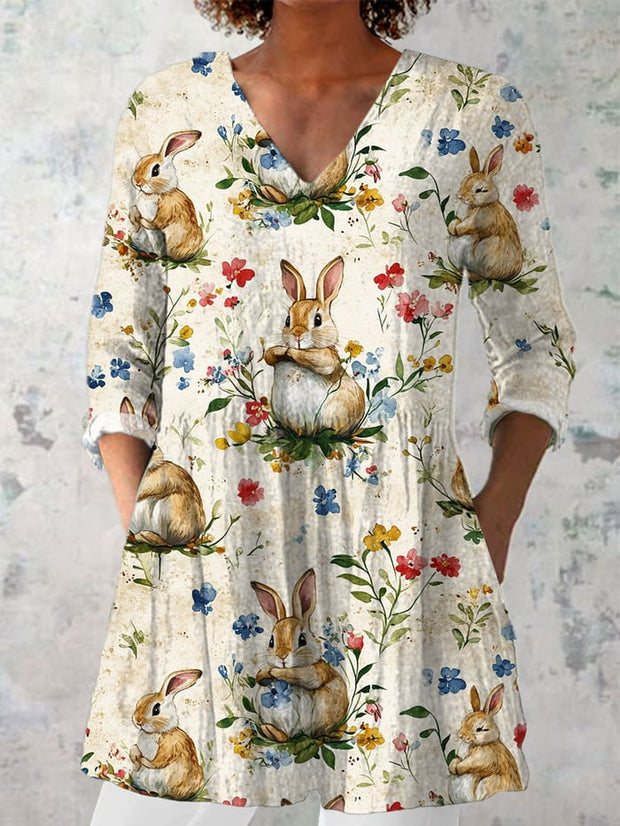 Women's Rabbit Floral Art Print Casual Top