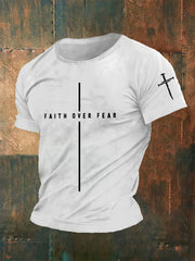 Men's Faith Over Fear Printed Casual T-Shirt