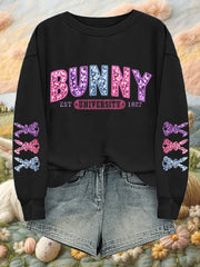 Women's Easter Glitter Bunny University Printed Sweatshirt