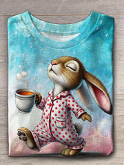 Women's Easter Bunny Print Round Neck Short Sleeve T-Shirt