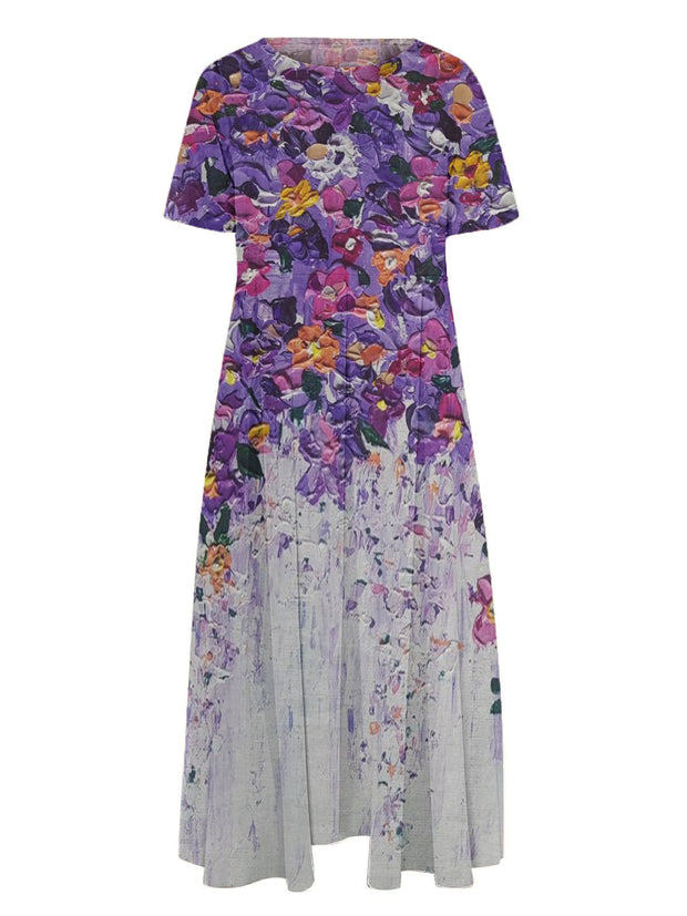 Women's Purple Floral Printed Loose Casual Dresses