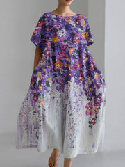 Women's Purple Floral Printed Loose Casual Dresses