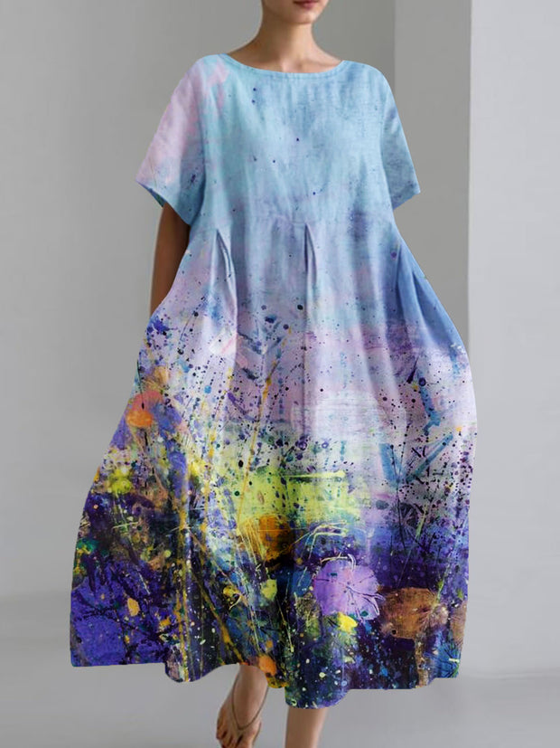 Women's Purple Oil Painting Printed Loose Casual Dresses