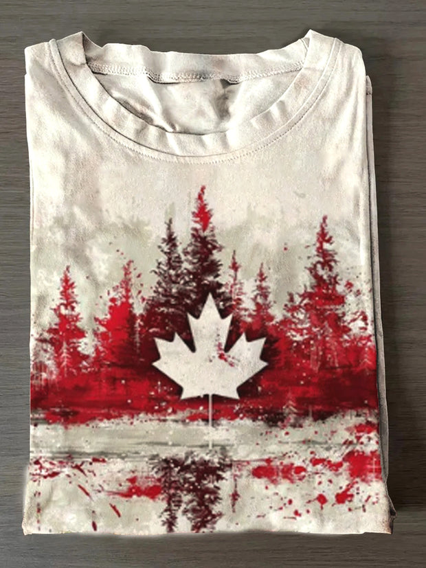 Women's Canadian Maple Leaf Print Crew Neck T-Shirt