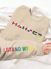 Women's I Stand With Them Flags Printed Long Sleeve Sweatshirt