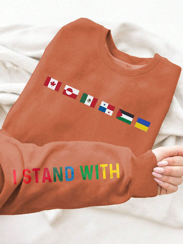 Women's I Stand With Them Flags Printed Long Sleeve Sweatshirt