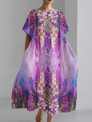 Women's Purple Oil Painting Printed Loose Casual Dresses