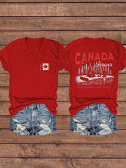 Women's Canada Gloruous And Free Printed V-neck Shirt