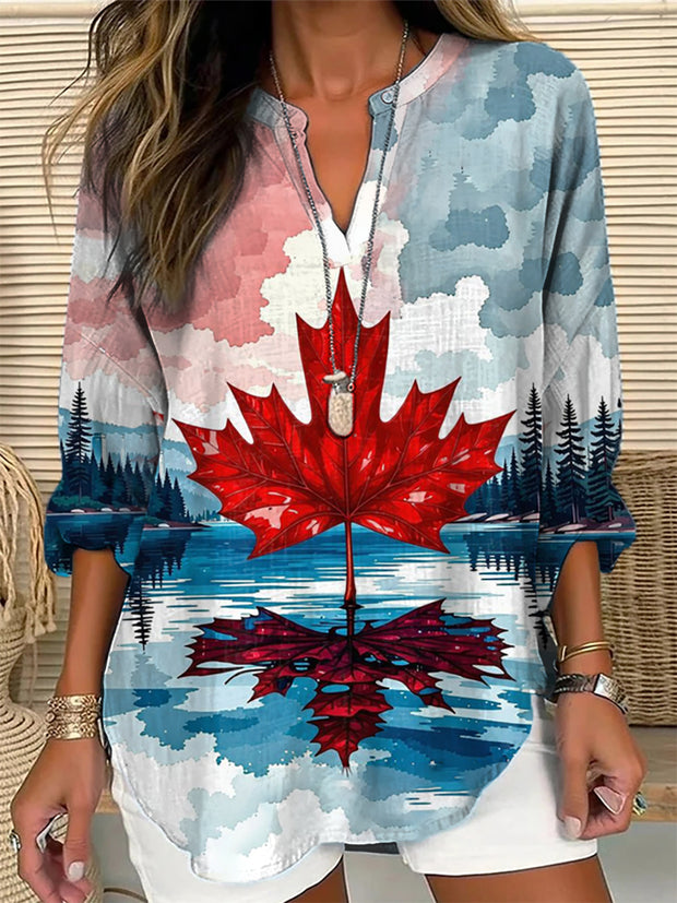 Women's Canada Maple Print Casual Shirt