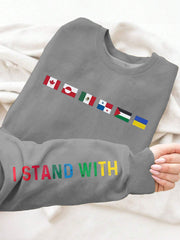 Women's I Stand With Them Flags Printed Long Sleeve Sweatshirt