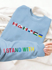 Women's I Stand With Them Flags Printed Long Sleeve Sweatshirt