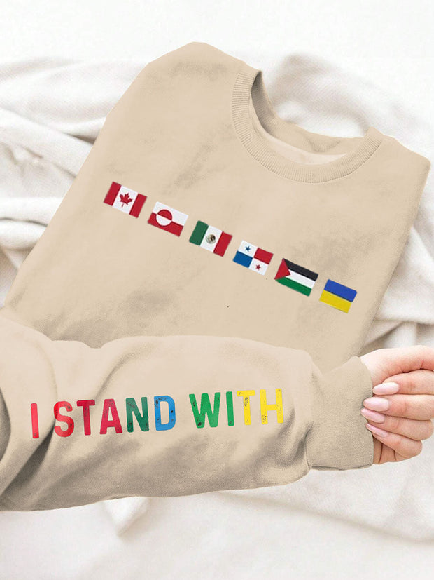 Women's I Stand With Them Flags Printed Long Sleeve Sweatshirt