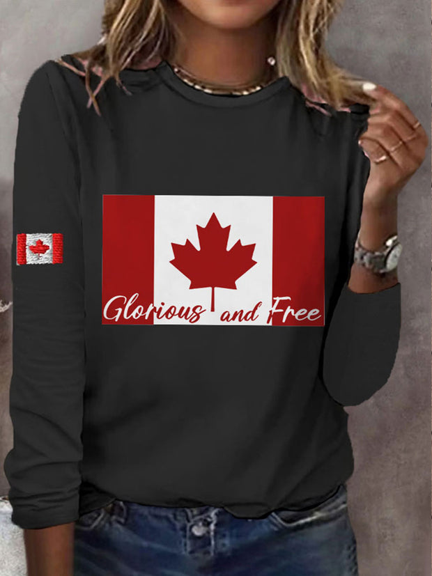 Women's Canada Glorious And Free Printed V-neck Shirt