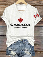 Women's Canada Glorious And Free Printed V-neck Shirt