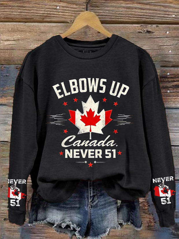 Women's Canada Elbows Up Never 51 Printed Sweatshirt